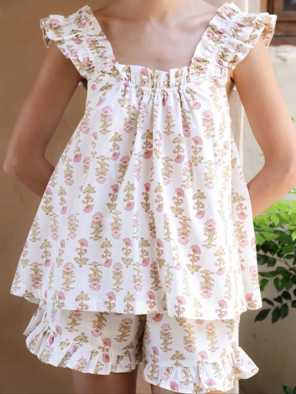 Piyama Floral Ruffle Camisole & Short Pajama Set - Size S 100% Cotton